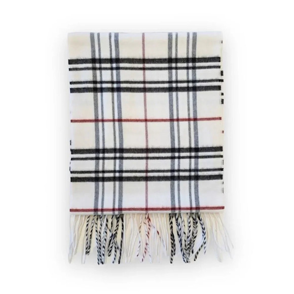 V Fraas Cashmink Acrylic Cashmere Feel Neck Scarf Germany White Gray Red‎ Plaid - Picture 1 of 5